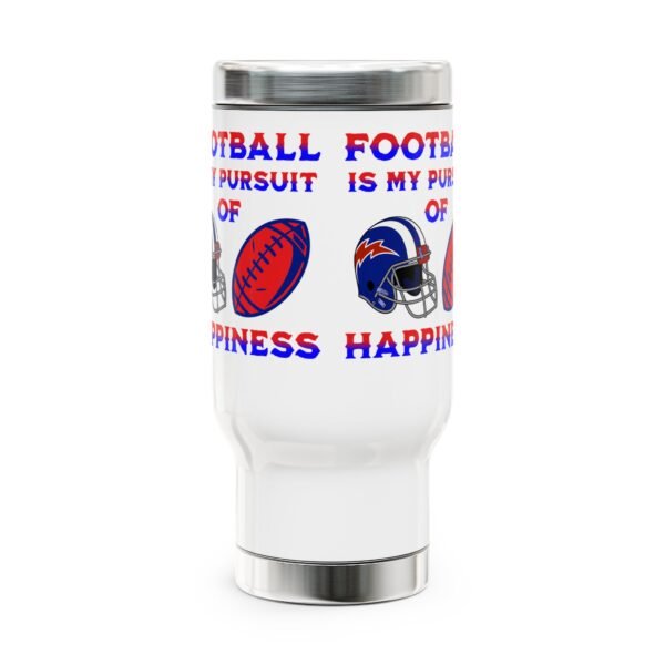 Football, Stainless Steel Travel Mug with Handle, 14oz - Image 2